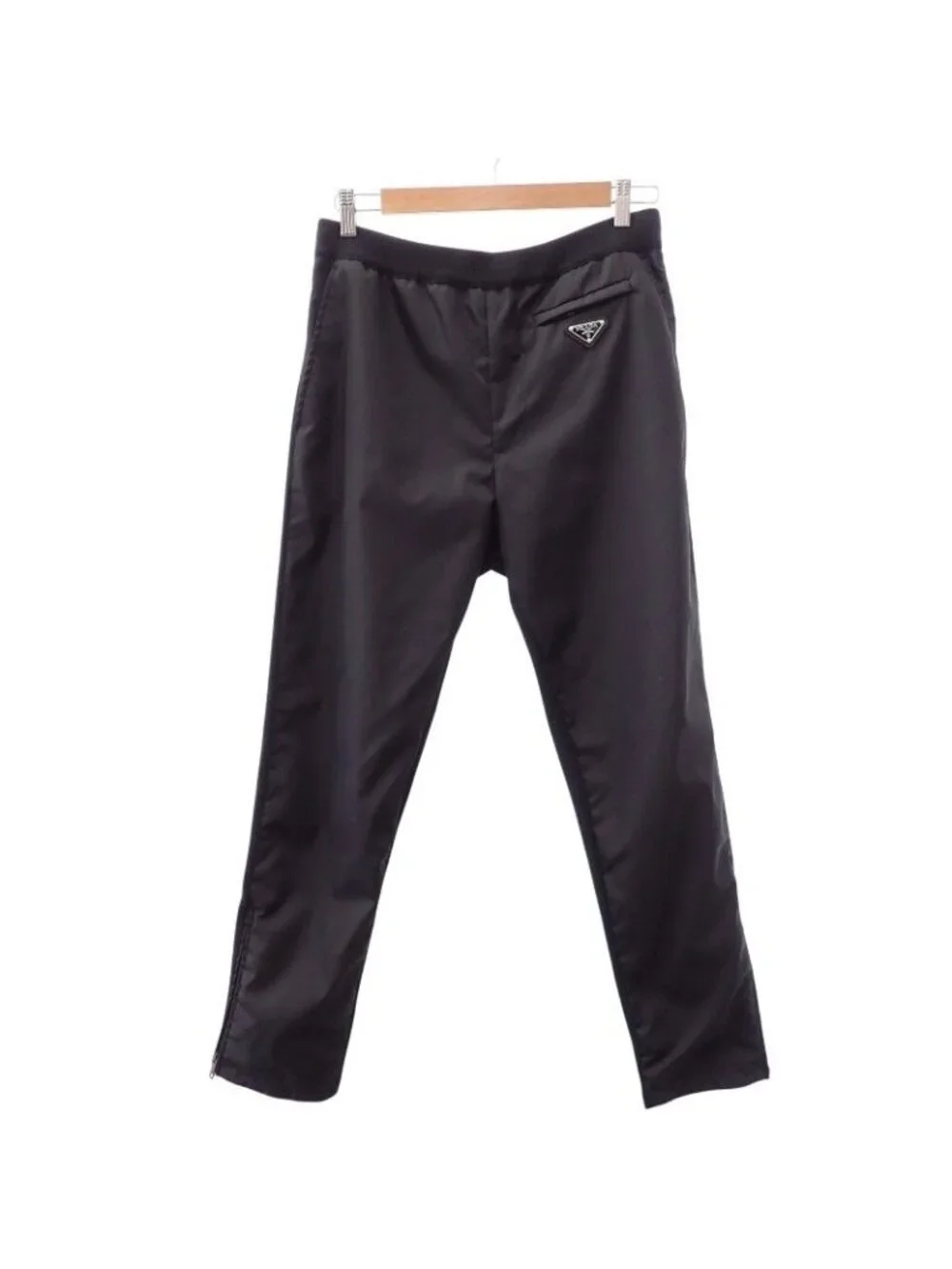 Prada Knit Contrast Nylon Pants 48 Wool Black